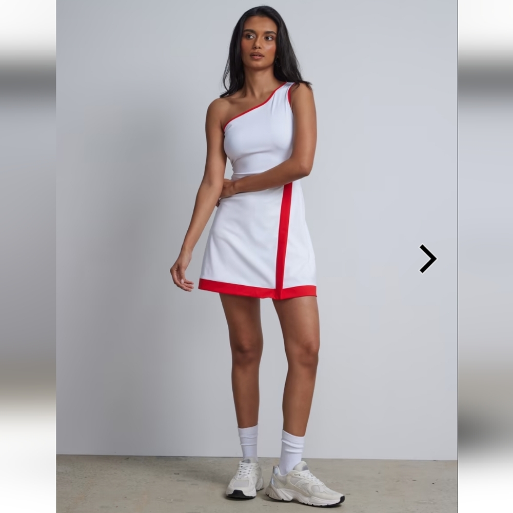 Red & White One Shoulder Tennis Dress - Medium